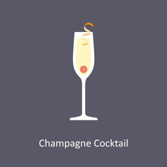 Champagne cocktail icon on dark background in flat style