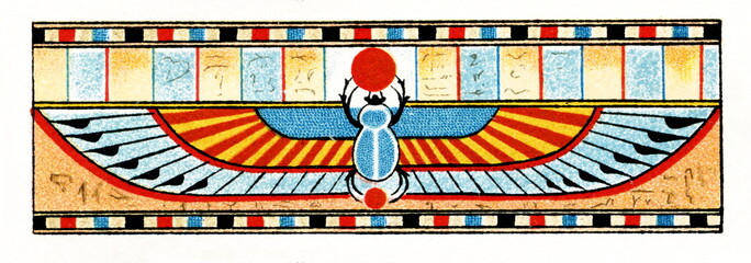 Ornament from an ancient Egyptian sarcophagus with Scarab Beetle (from Meyers Lexikon, 1896, 13/248/249)