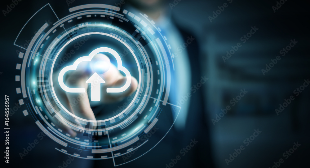 Poster businessman using digital cloud 3d rendering