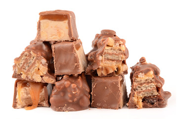 Chocolate with caramel on a white background