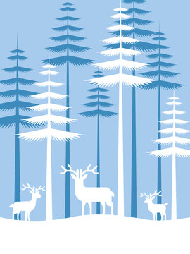 White Deer on pine forest vector design