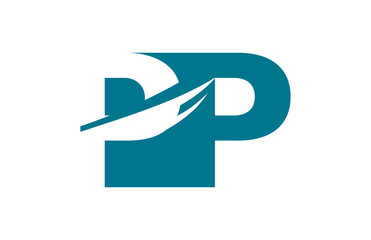 Fototapeta na wymiar PP Negative Space Square Swoosh Letter Logo