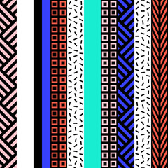 Retro color seamless pattern. Fancy abstract geometric art print. Ethnic hipster ornamental lines backdrop. - 164559169