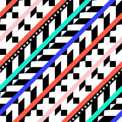 Retro color seamless pattern. Fancy abstract geometric art print. Ethnic hipster ornamental lines backdrop.