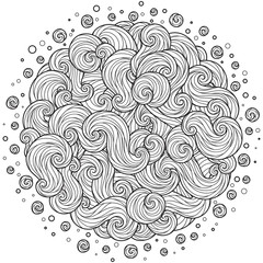 Abstract Round Sea Wave Mandala with curls