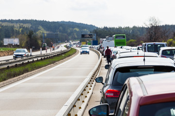 Traffic jam on highway during rush hour