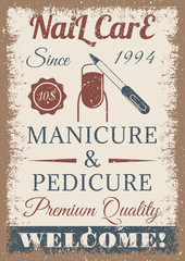 Manicure and pedicure vintage colored poster