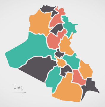 Iraq Map with states and modern round shapes
