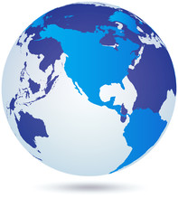 Blue world map digital or globe on white background, Vector Illustration