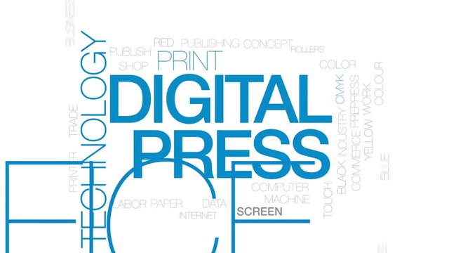 Digital press animated word cloud, text design animation. Kinetic typography.