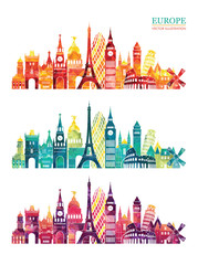 Europe skyline detailed silhouette. Vector illustration 