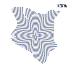 Vector abstract hatched map of Kenya with spiral lines isolated on a white background.