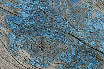 blue paint lost from wooden planks