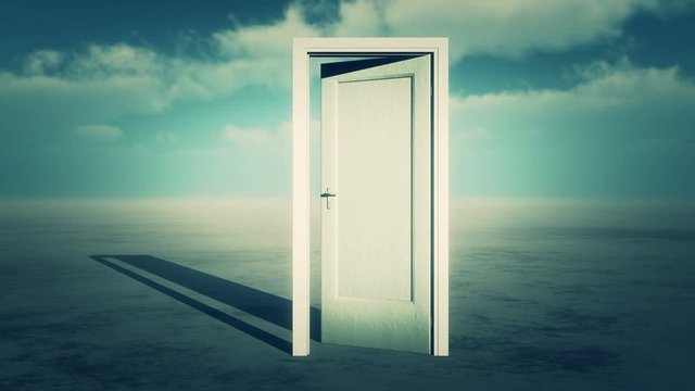 4k open door & timelapse flying clouds on the wide plains,sci-fi scenes,heaven door.