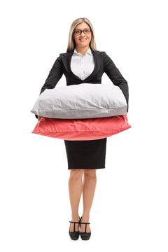 Formally Dressed Woman With Pillows