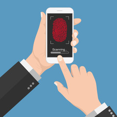 Flash Design style Human hand holding Smartphone with fingerprint symbol on screen  the concept is access to smart phone by fingerprint ,vector design Element illustration