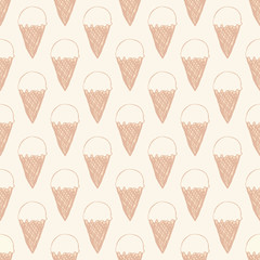 Seamless pattern with ice cream. Cute background in vintage retro style. Seamless vector illustration for printing on textiles, fabrics, surfaces, baby stuff, paper, skins, scrap-booking.