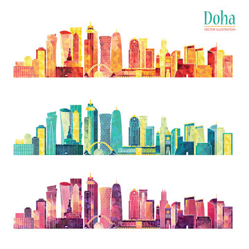 Doha detailed skyline. Vector illustration