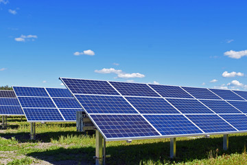 Solar energy panels. Clear blue sky on background.