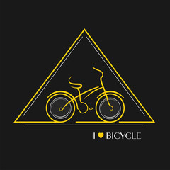 Yellow bike road stylish sign over dark background vector isolated