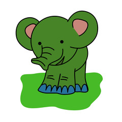 Elephant in the glade. Cartoon illustration.