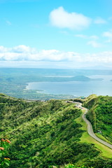 Taal crater lake seen from the slopes of the highly active taal volcano tagaytay in the Philippines, Mountain park tagaytay.