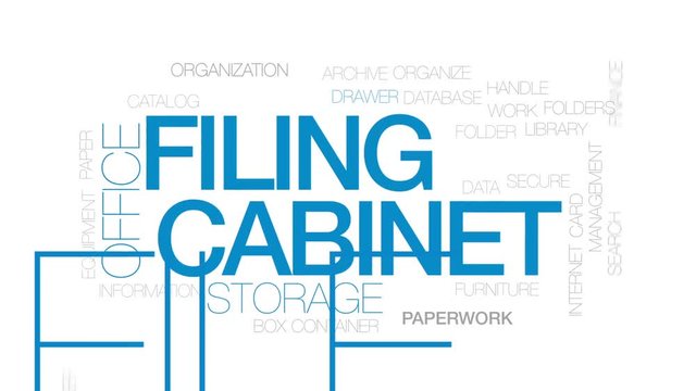 Filing cabinet animated word cloud, text design animation. Kinetic typography.