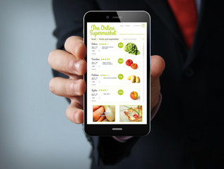 online supermarket businessman smartphone