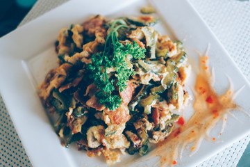Stir Fried Bitter Melon with Eggs and bacon