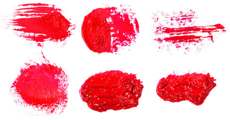 Stain of oil red paint on white background. Set