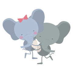 colorful caricature with couple of elephants one carrying the other vector illustration