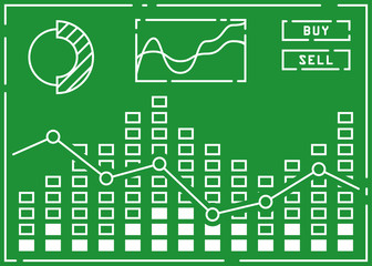 Chart with forex or stock candles graphic in thin line style. Set of various indicators for stock forex trade. Online trading concept. Vector illustration.