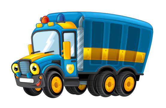 recommend clip art: cartoon happy and funny police truck - truck on white background - smiling vehicle 