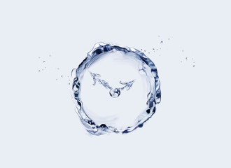 Fototapeta na wymiar A round, blue clock made of water.