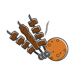 Kebab barbecue food vector icon for Arab Emirates famous travel and culture
