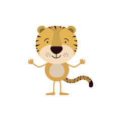 colorful caricature of cute tiger happiness expression vector illustration