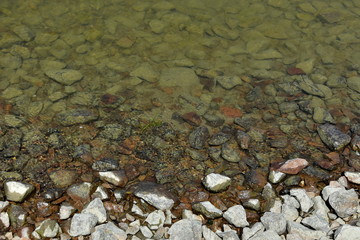 Sharp river rocks on the bank