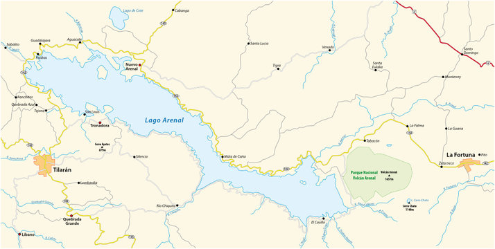 Map of the Costa rican lake arenal