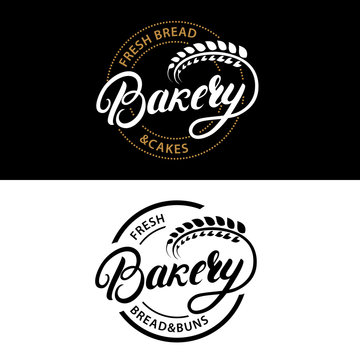 Set of Bakery hand written lettering logo, label, badge, emblem.