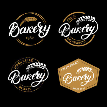 Set of Bakery hand written lettering logo, label, badge, emblem.