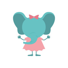 colorful caricature of faceless female elephant in dress with bow lace vector illustration