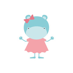 colorful caricature of faceless female hippo in dress with bow lace vector illustration