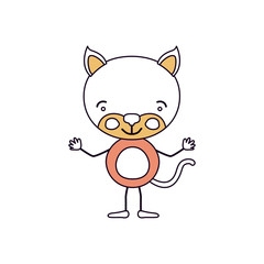 silhouette color sections caricature of cute kitten happiness expression with hands up vector illustration