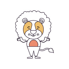 silhouette color sections caricature of cute lion happiness expression with hands up in pants vector illustration