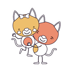 silhouette color sections caricature with couple of kittens one carrying the other cute animals love vector illustration