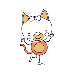 Fototapeta premium silhouette color sections caricature of cute expression female cat in dance pose with bow lace vector illustration