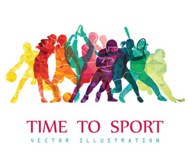 Fototapeta Color sport background. Football, basketball, hockey, box, golf, tennis. Vector illustration obraz