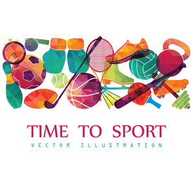 Color sport background. Football, basketball, hockey, box, golf, tennis. Vector illustration - obrazy, fototapety, plakaty