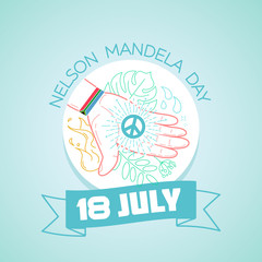 Calendar for each day on july
18. Greeting card. Holiday -   Nelson Mandela Day. Icon in the linear style