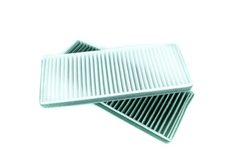 new and used air filter for car on white background